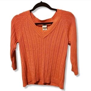 Vintage Y2K cable knit Orange Cotton slim fit Sweater women's s classic